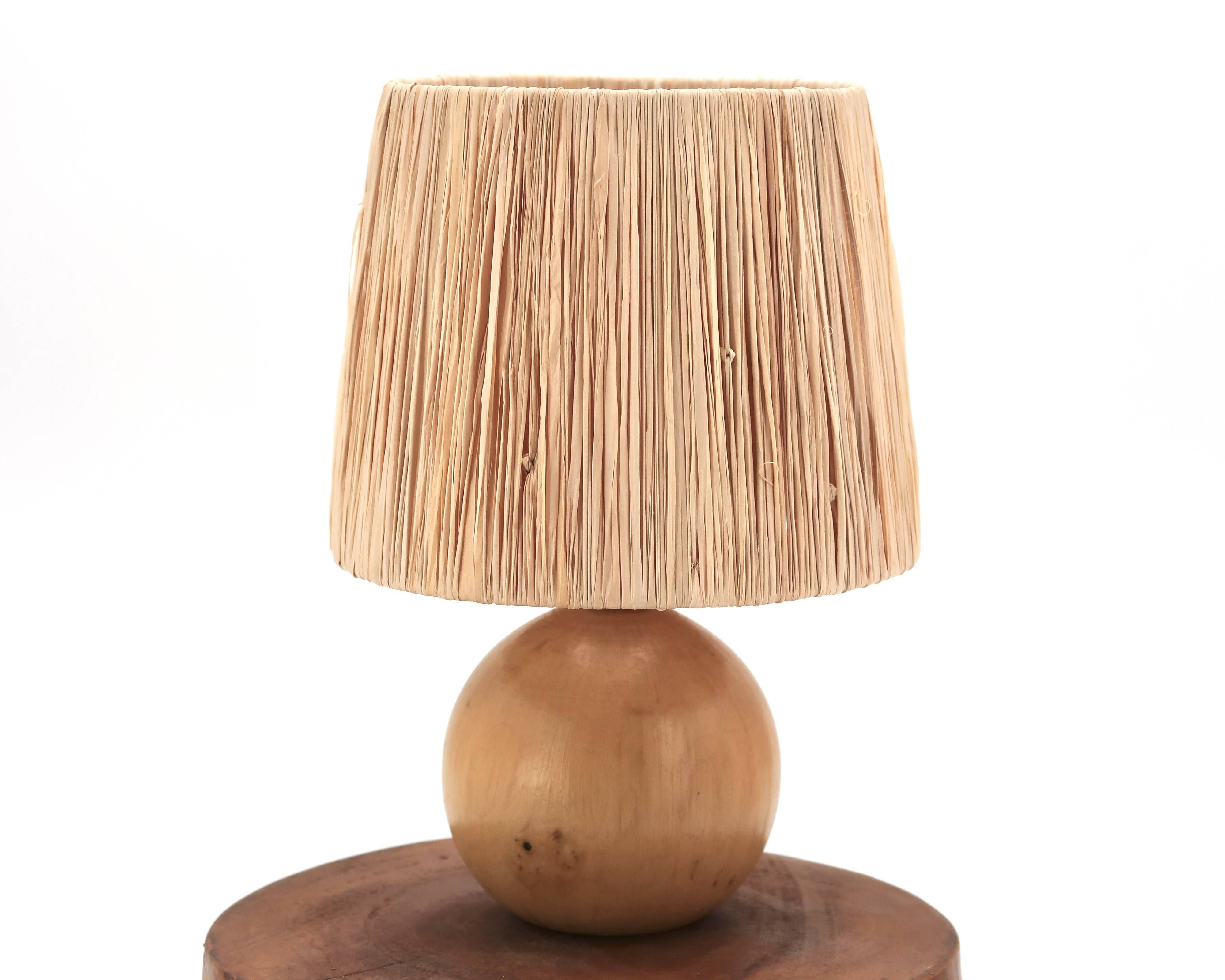 Small ball lamp in light wood, raffia lampshade, 1990s