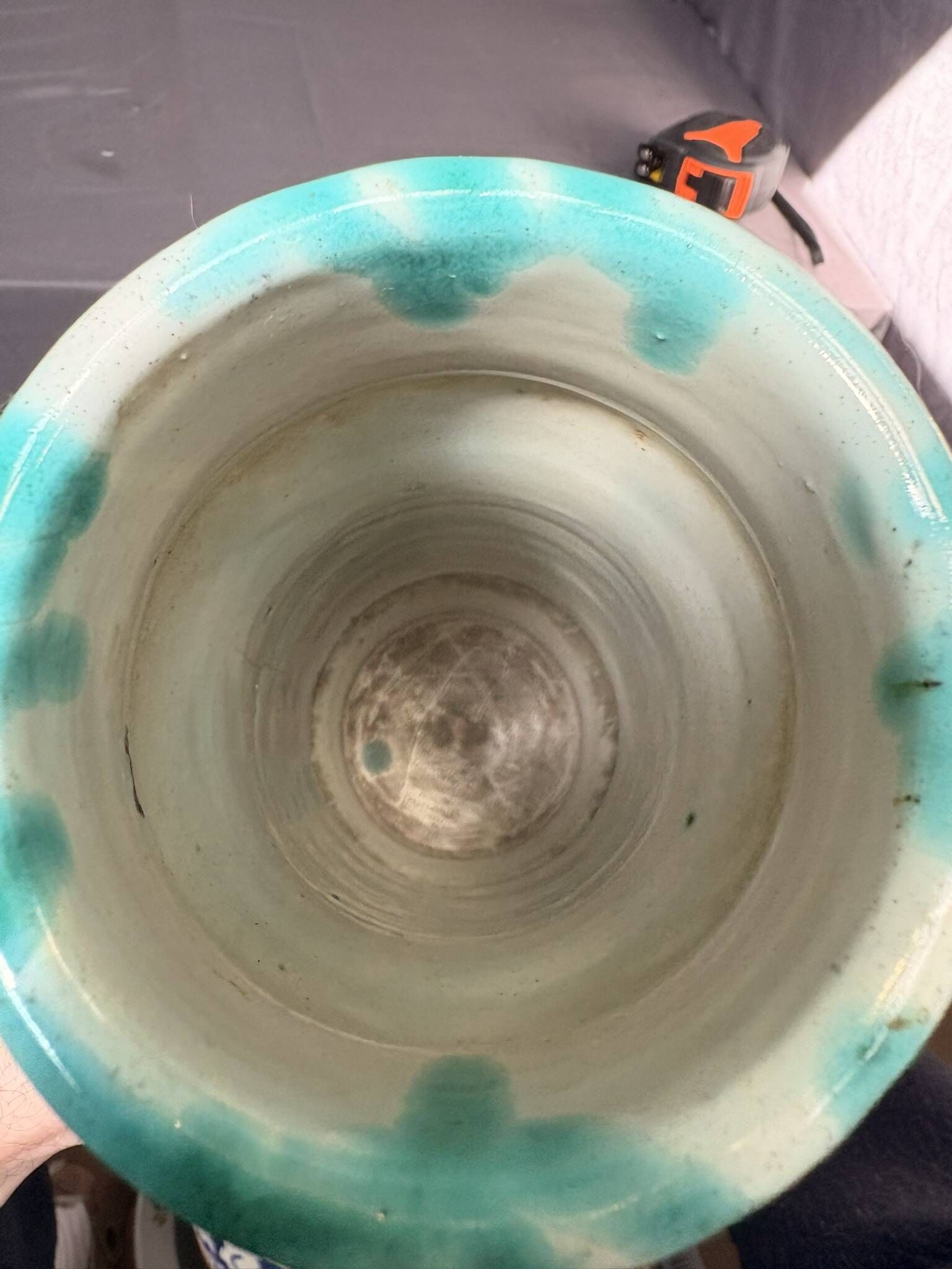 Vintage Glazed Geometric Ceramic Vase Green Blue West Germany 1960 Bay