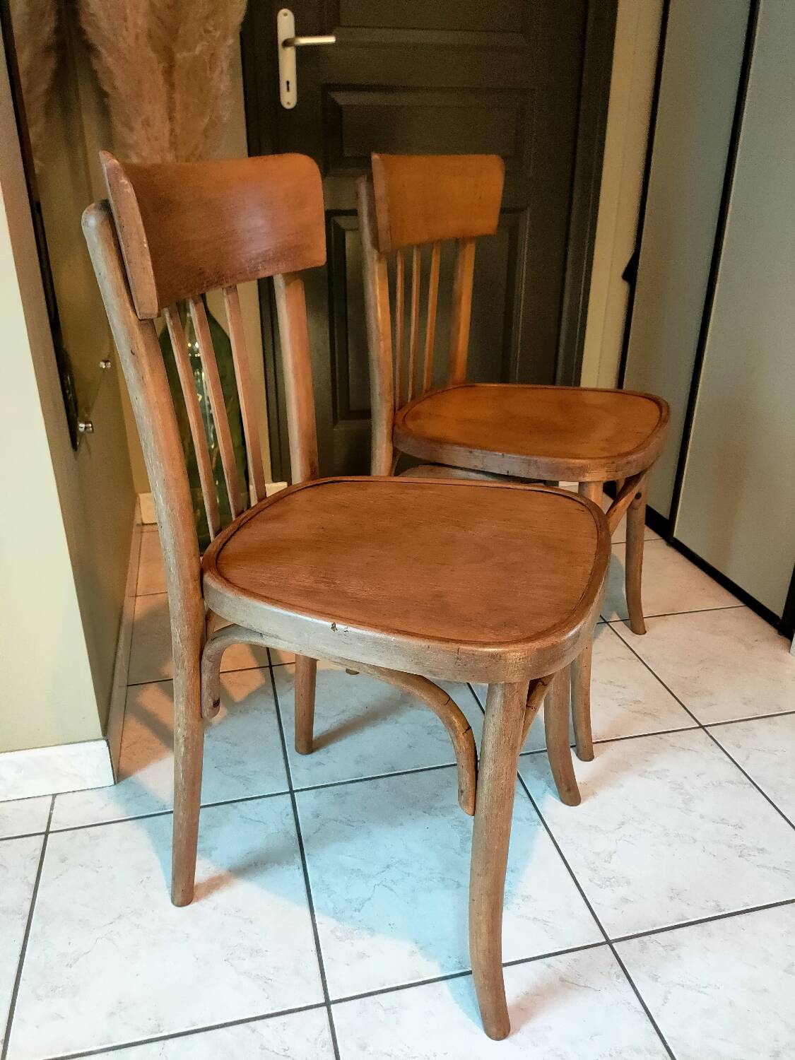 Pair of curved wooden bistro chairs