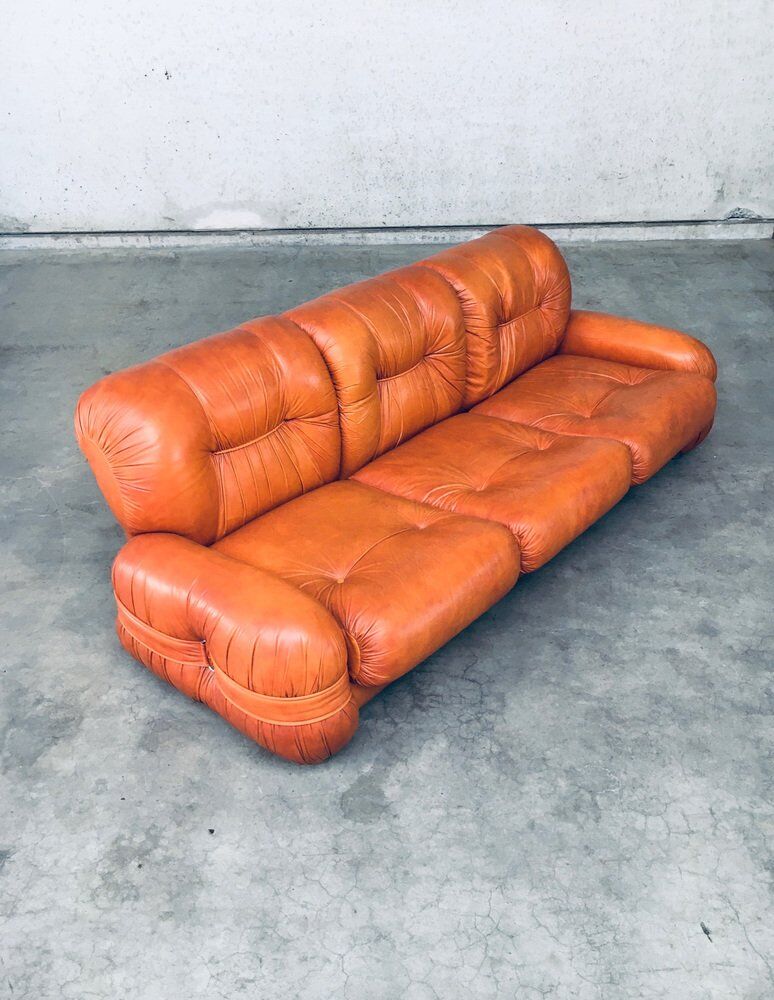 Mid-Century Modern Italian Leather 3-Seater Sofa, 1970s