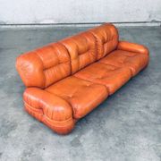 Mid-Century Modern Italian Leather 3 Seat Sofa, 1970s