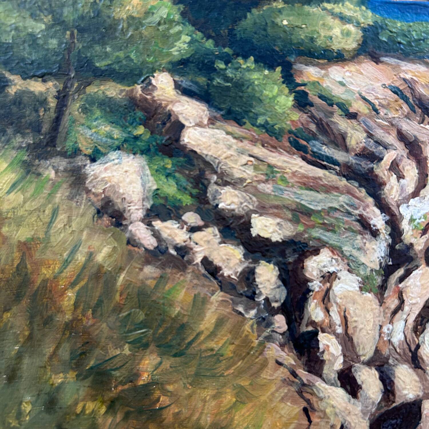 Old painting Villa on the sea