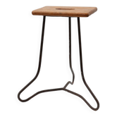 Modernist Industrial Iron and Oak Split Slats Stool, France ca. 1910
