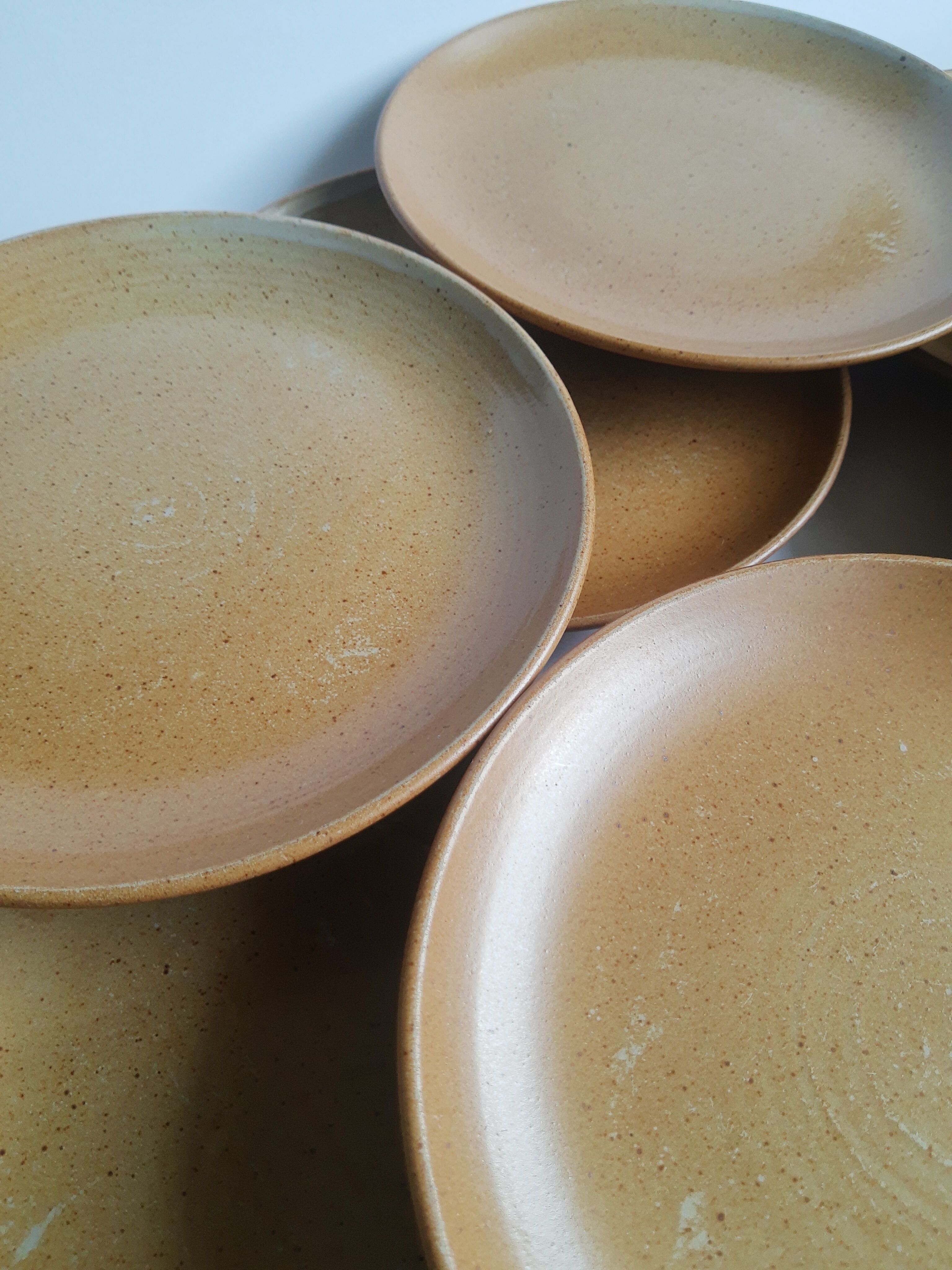 Set of 8 CNP stoneware dessert plates Grès village France vintage