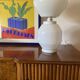 Space Age white glass table lamp, Faver Italy 1970s