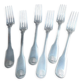 6 fourchettes à salade ou à dessert en métal argenté christofle modèle vendôme, arcantia avant 1983