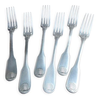 6 Christofle silver silver metal salad or dessert forks model Vendôme/Arcantia before 1983