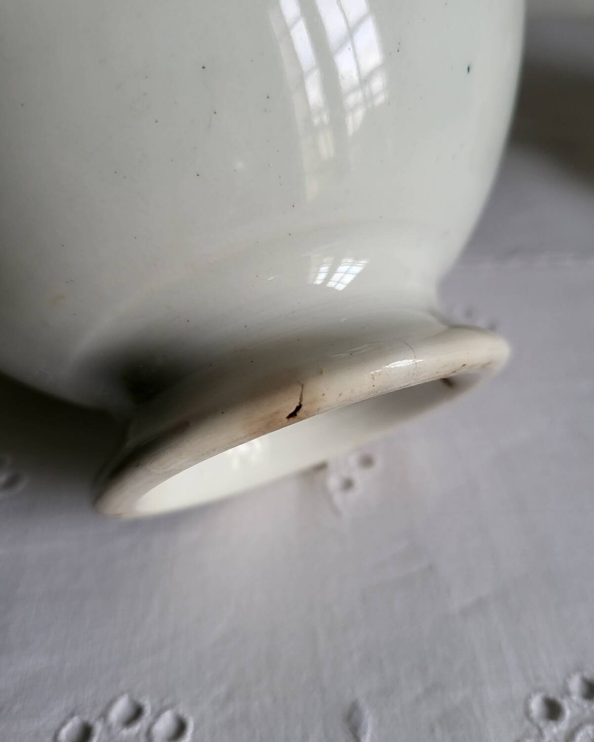 Old Bowl in Earthenware with Flower Decoration Marked underneath M