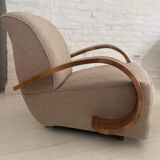 Art deco armchair in walnut and curly fabric