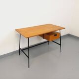 Pierre Paulin vintage modernist desk in oak wood and black metal