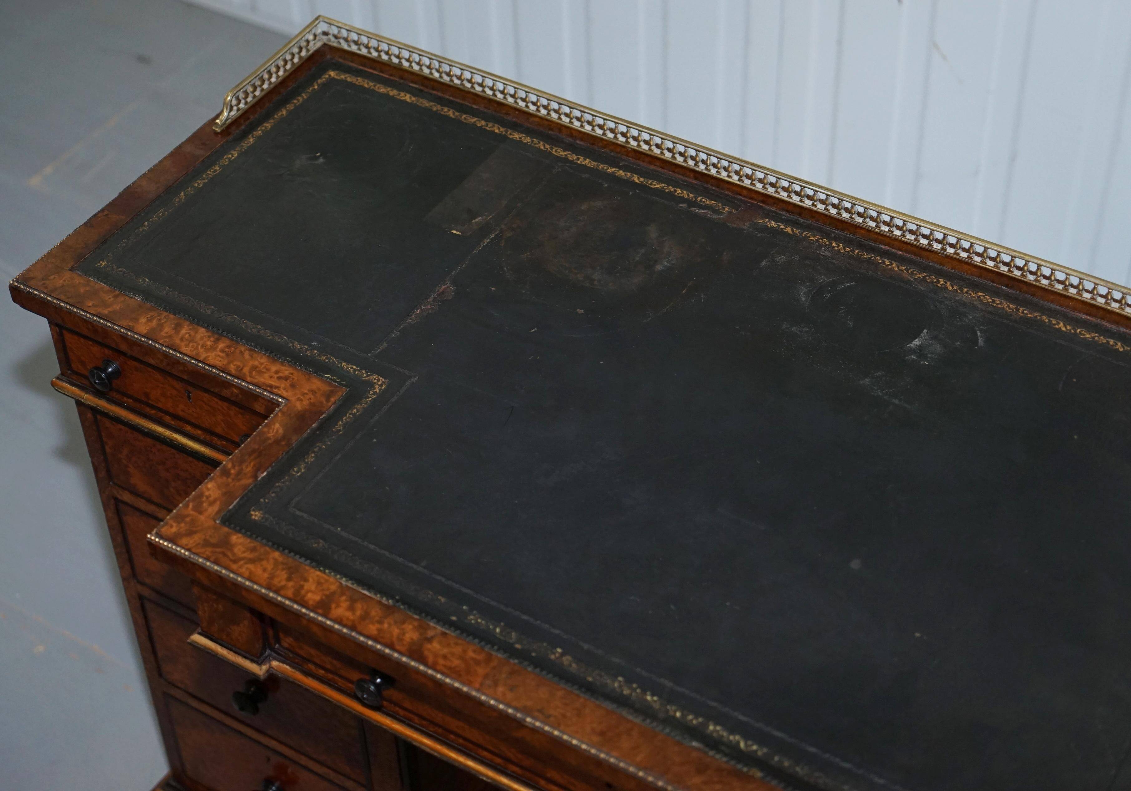 Gillow Library Desk in Burr Amboyna with Brass Gallery, circa 1852-1857