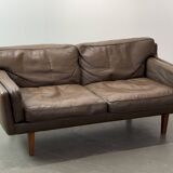 2-seater sofa in brown leather, Illum Wikkelso for Holger Christiansen