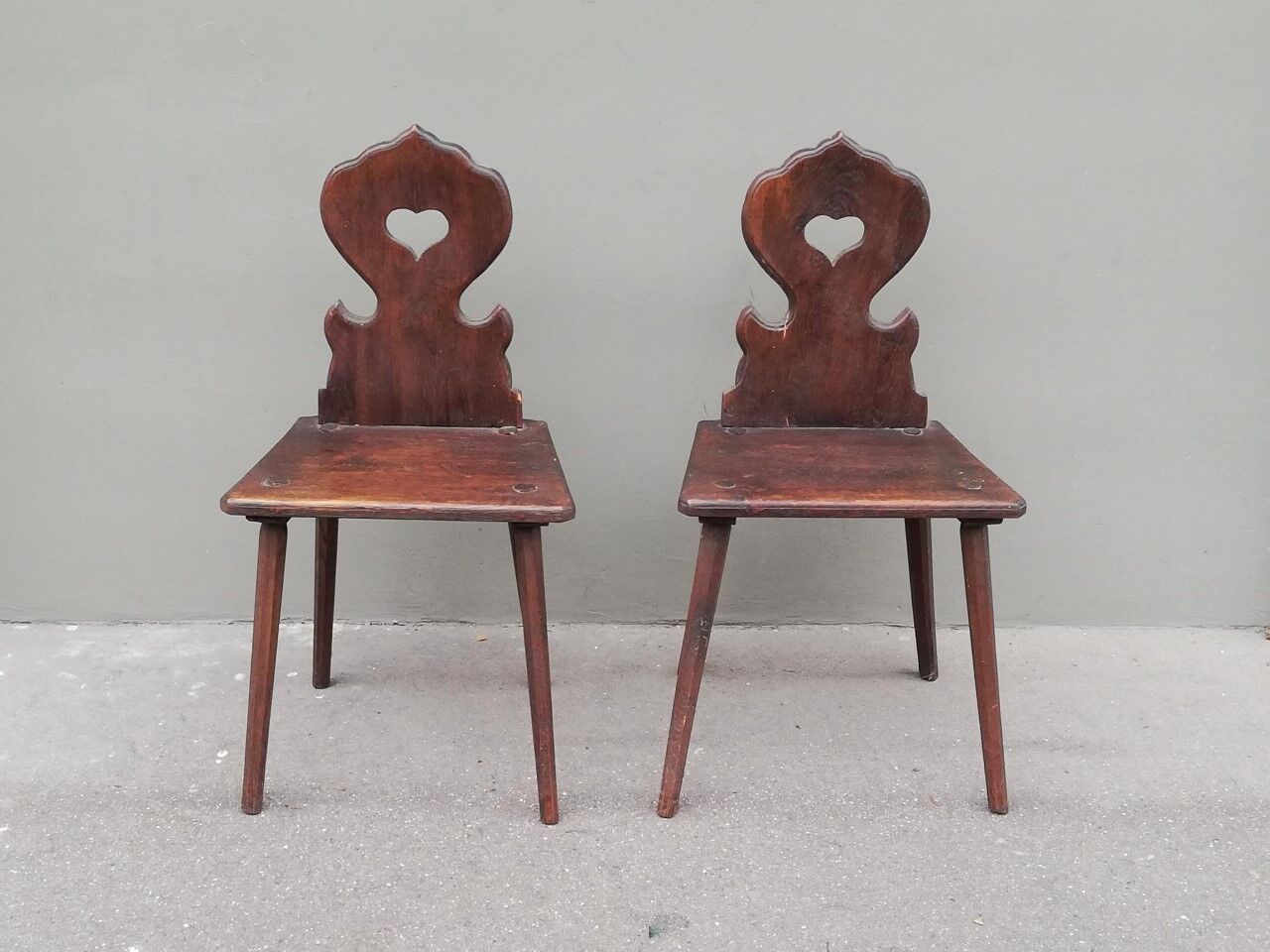 Pair of antique solid oak chairs