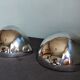 Pair of vintage chromed metal half-moon wall lamp