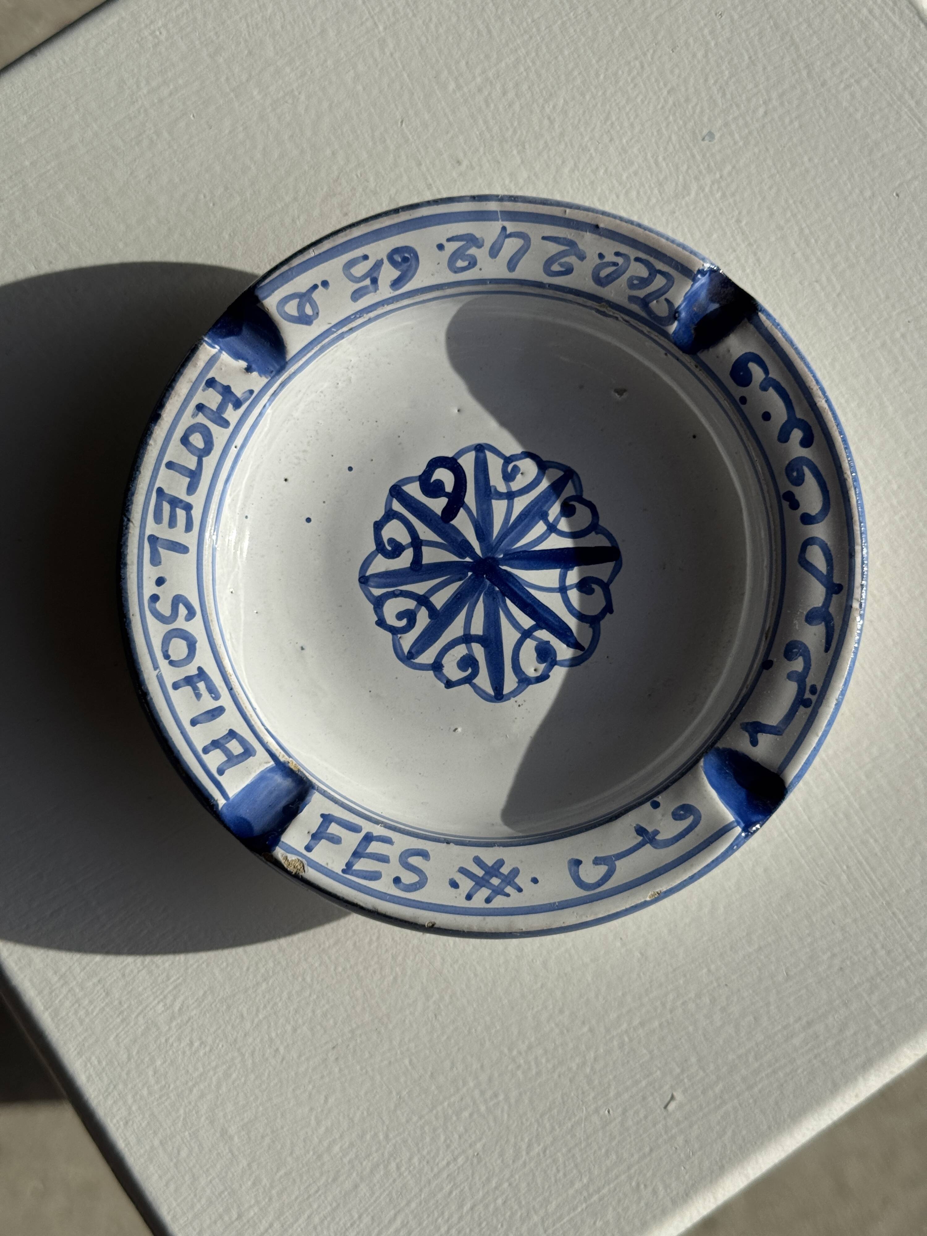 Blue and white ashtray from the Sofia Hotel in Fes D13