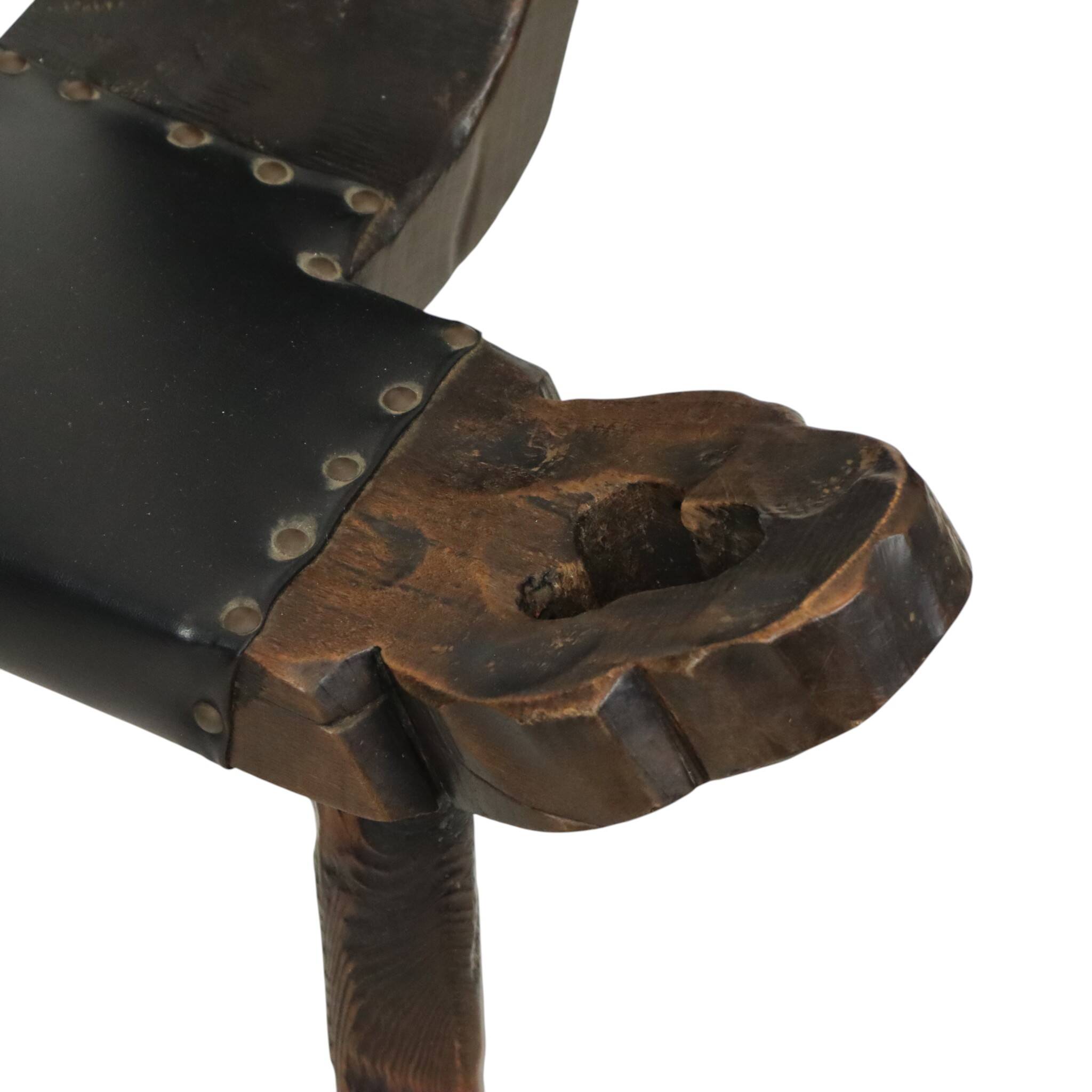 Mid Century Brutalist Tripod Chair Pine Faux Leather Spain
