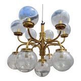 Large Vintage Brass Chandelier: Mid-Century Italian 13-Bulb Pendant Light