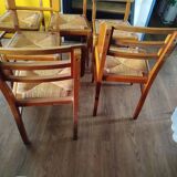 Set of 6 vintage straw chairs – Pierre Cruège – 1950s