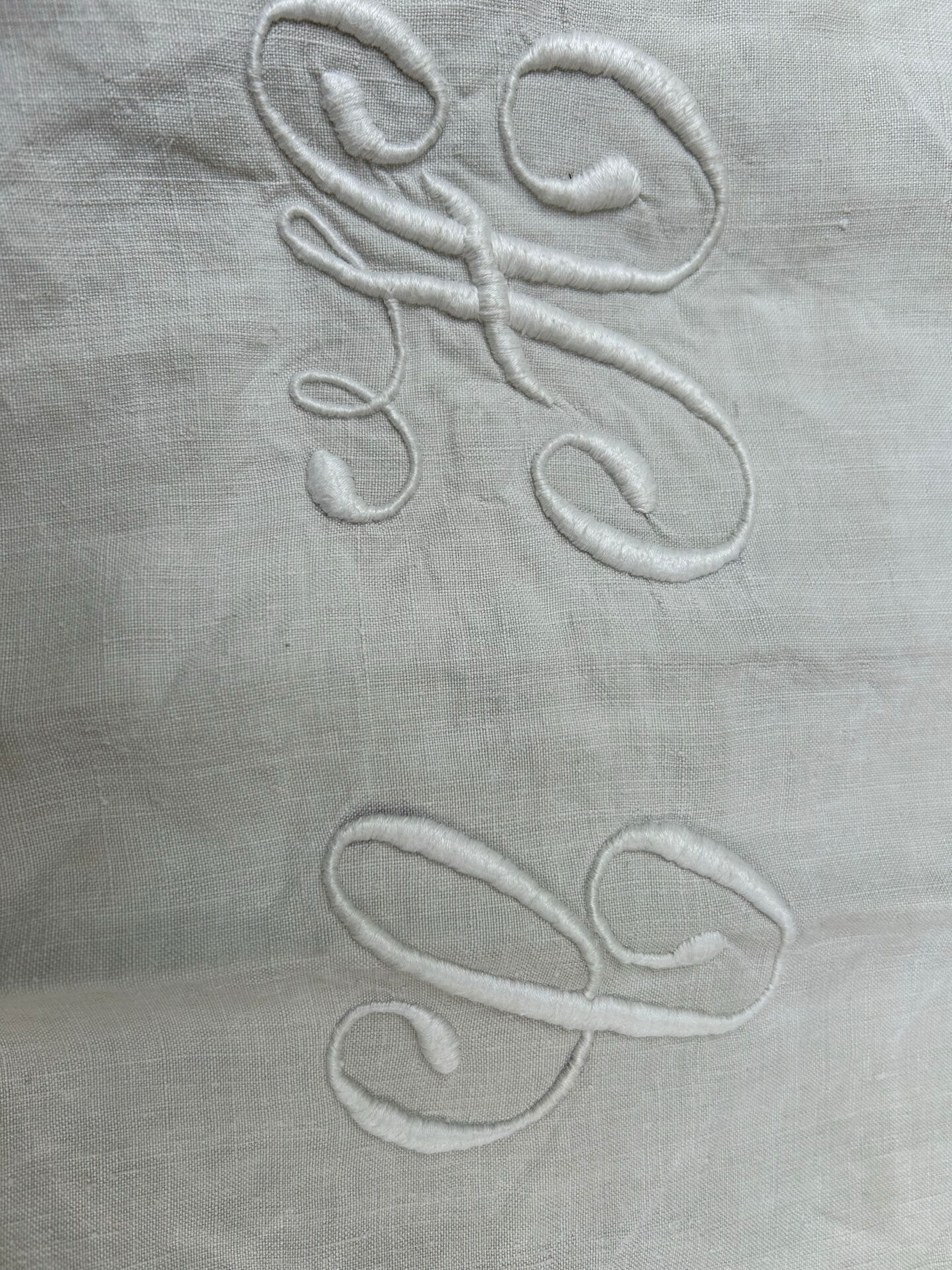 Large embroidered linen sheet with lace