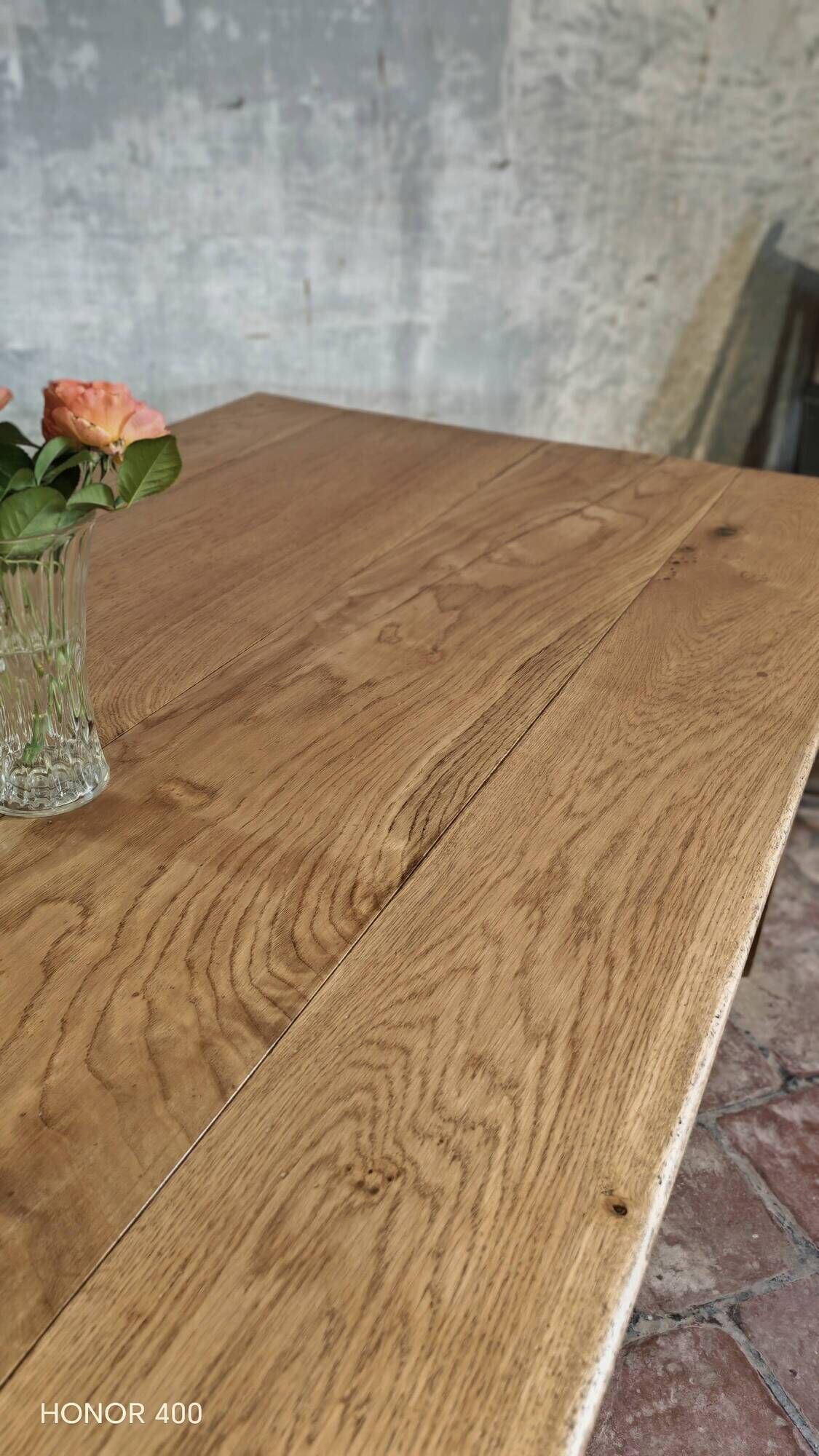 Large authentic farmhouse table made of solid French oak.