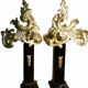 Set of 2 table lamps, old gilded bronze lampshades