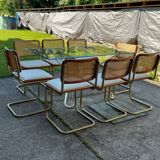 Italian brass dining set with table and chairs, 1970s, set of 9