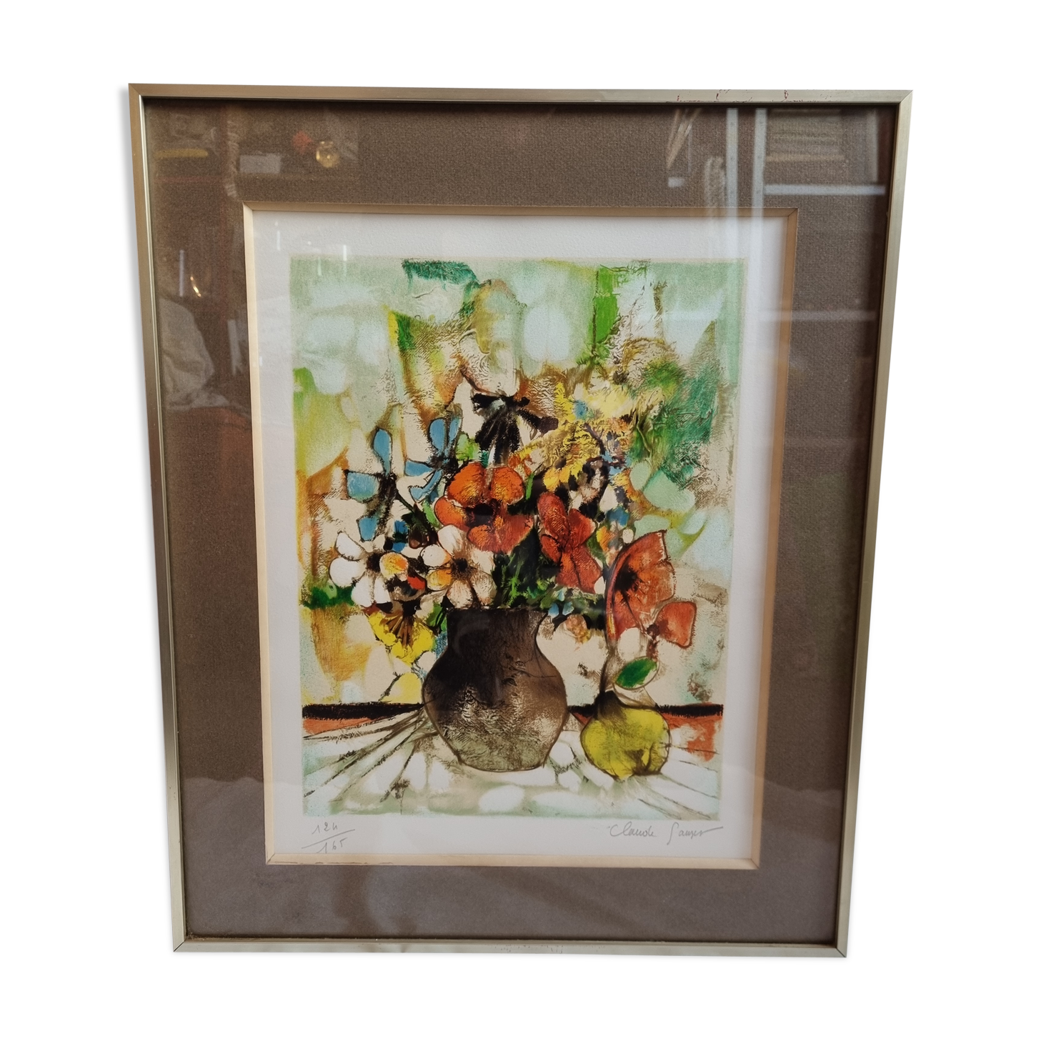 Lithograph by Claude Sauzet "Bouquet" from 1983