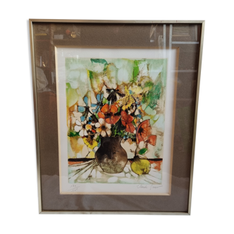 Lithograph by Claude Sauzet "Bouquet" from 1983