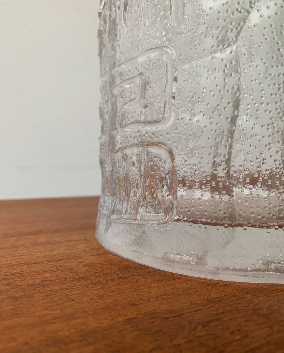 Large vintage glass vase or bowl with South American/Inca ornaments.