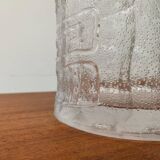 Large vintage glass vase or bowl with South American/Inca ornaments.