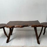 Brutalist vintage coffee table and 2 stools