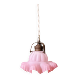 Scalloped pink satin glass pendant/lamp, 1920s-30s