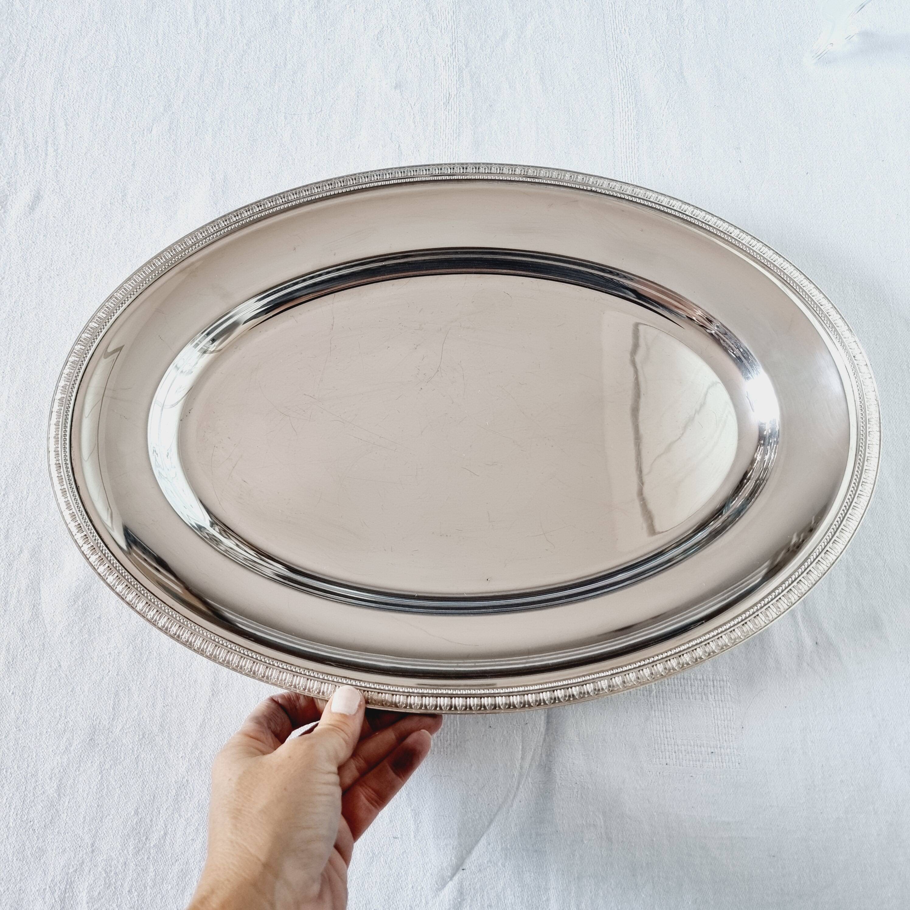 Oval silver metal tray Christofle Gallia Malmaison model