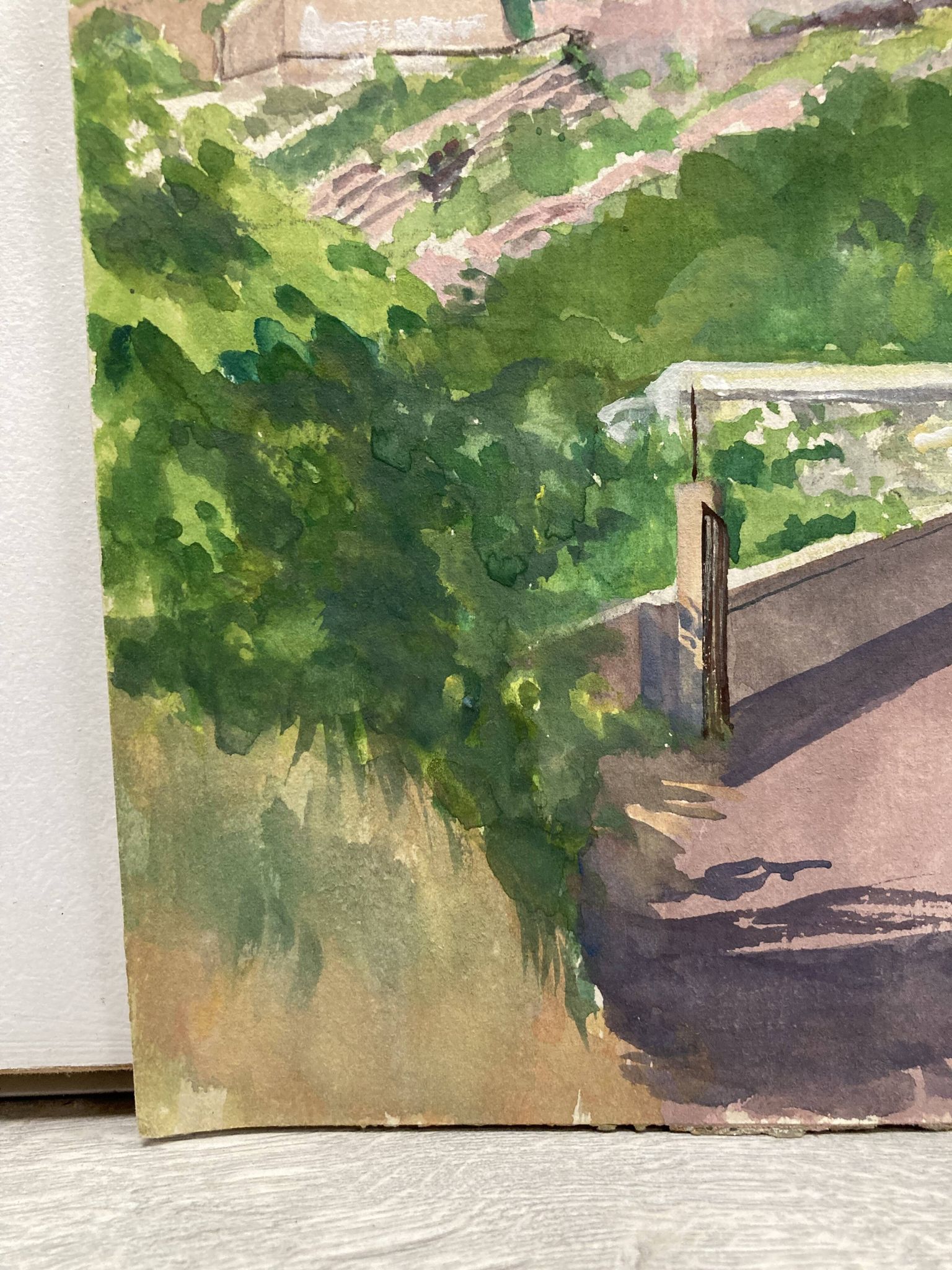 Aquarelle Paysage provençal aux remparts fortifiés