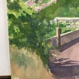Watercolor Provencal landscape with fortified ramparts