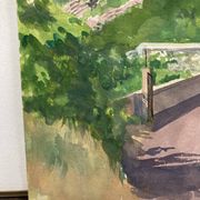 Aquarelle Paysage provençal aux remparts fortifiés