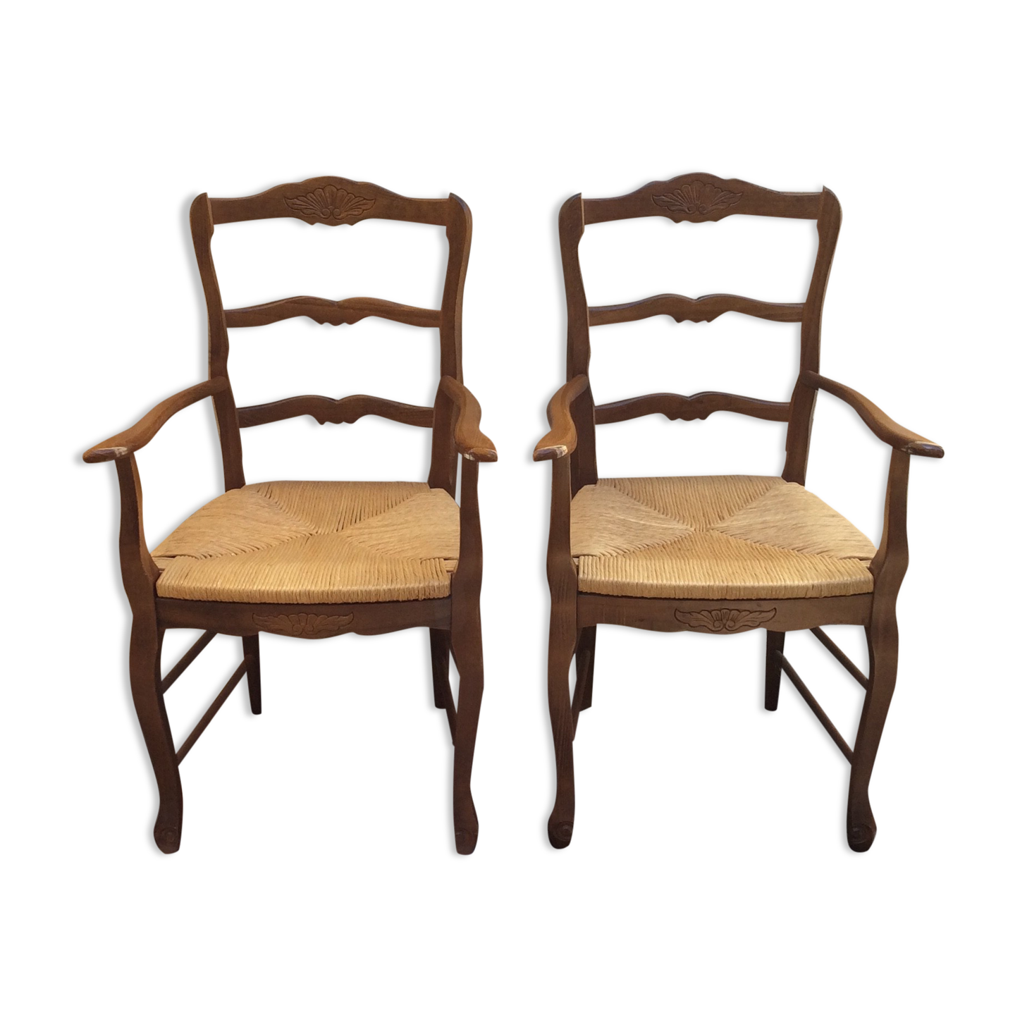 Pair of straw seating armchairs