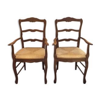 Pair of straw seating armchairs