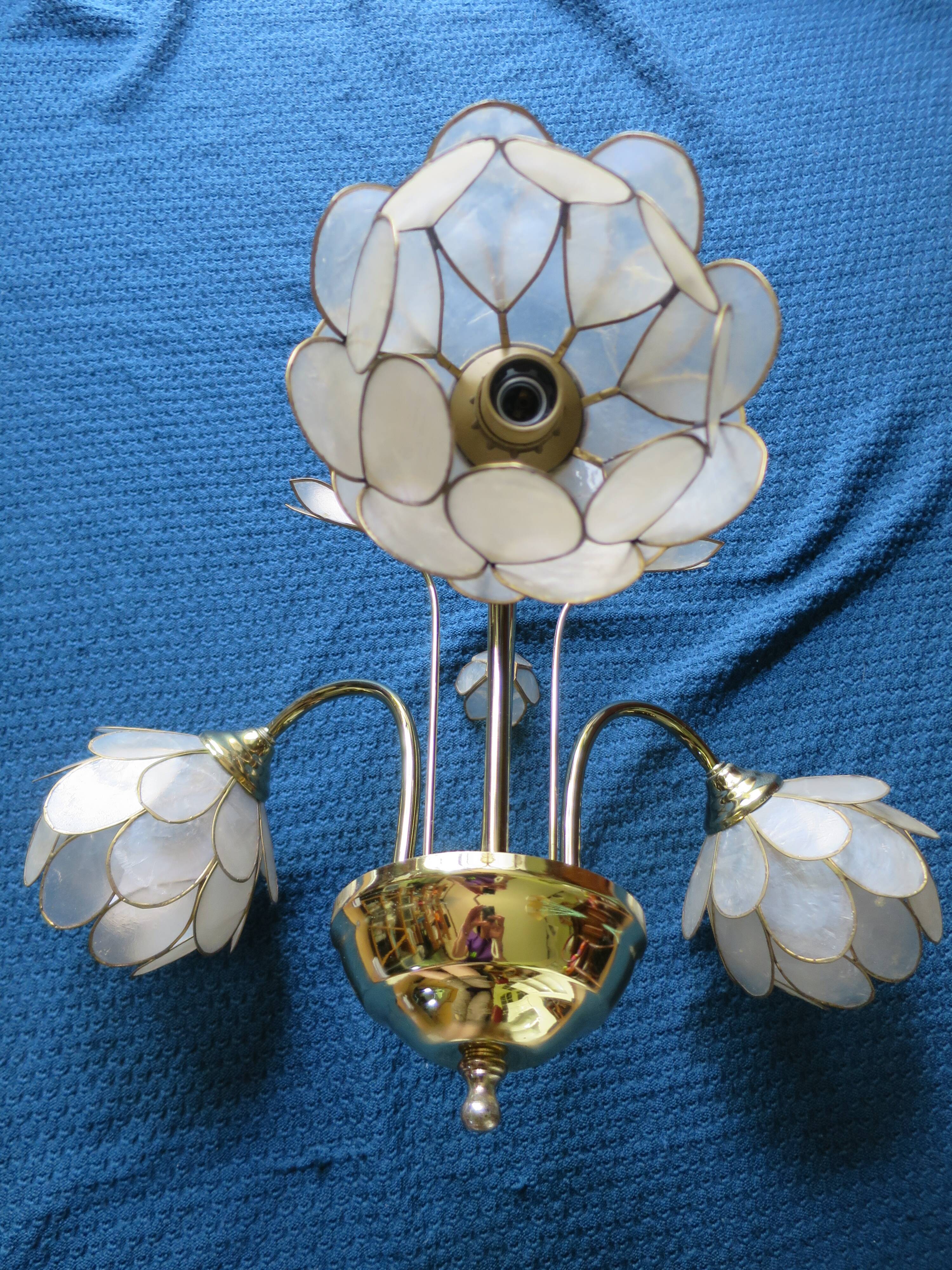 Chandelier brass mother-of-pearl capiz flowers