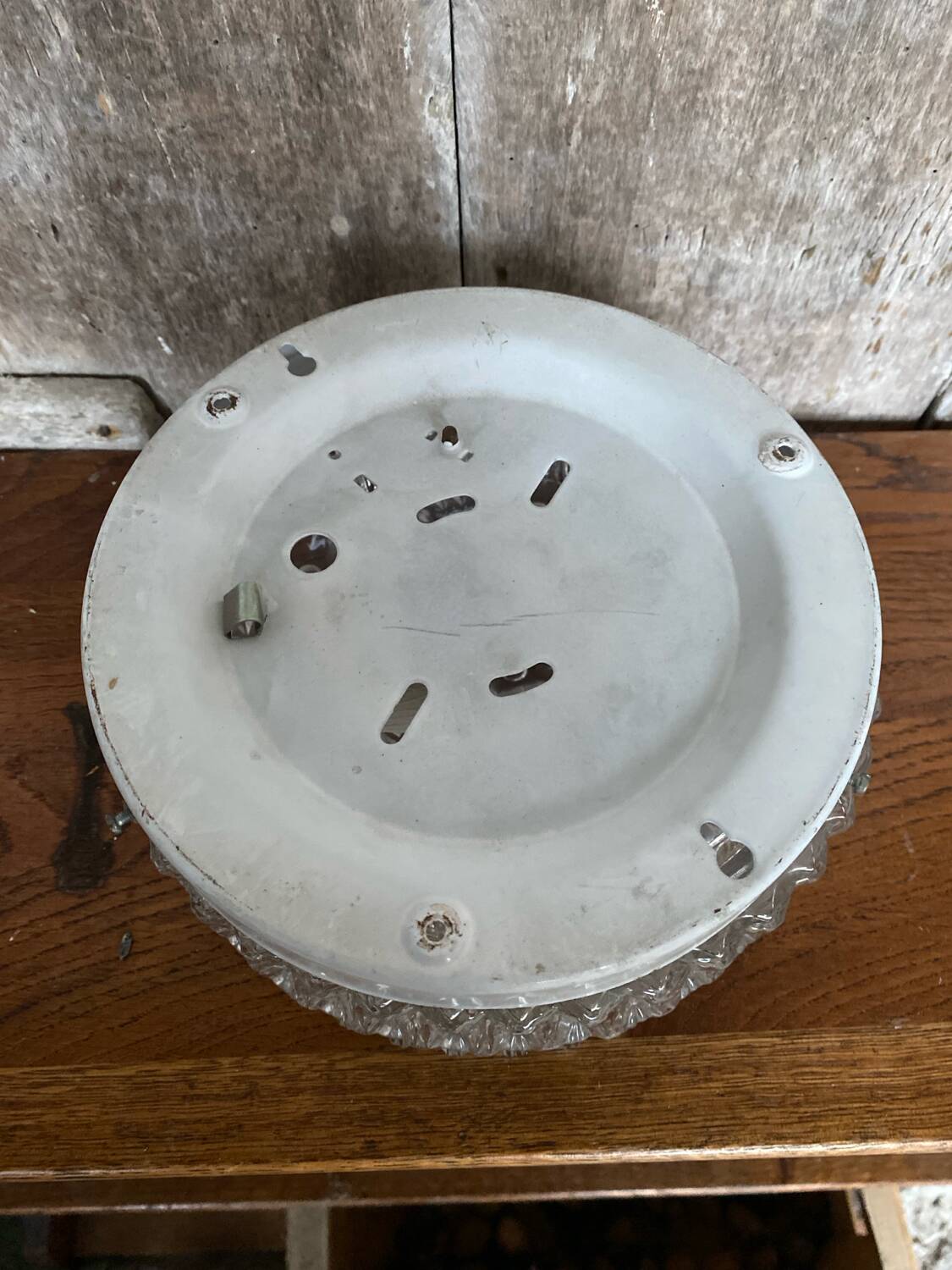 Antique Ceiling Light Sconce Molded Glass + Metal Support 70s Vintage #B793