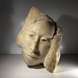 Marble bust/mask sculpture, Georg Glaser "Woman's Face" ca 1980