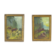 Ensemble de deux tableaux, peinture sur papier, par M. Hrušovská, Tchécoslovaquie, années 1950