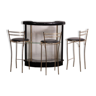 Martin Spain glass dry bar with Cidue bar stools