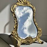 Art Deco style gilded bronze mirror with beveled glass H40cm