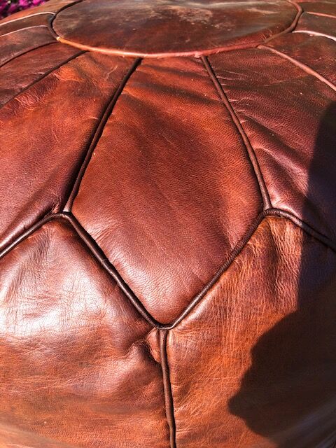 Round leather floor pouf