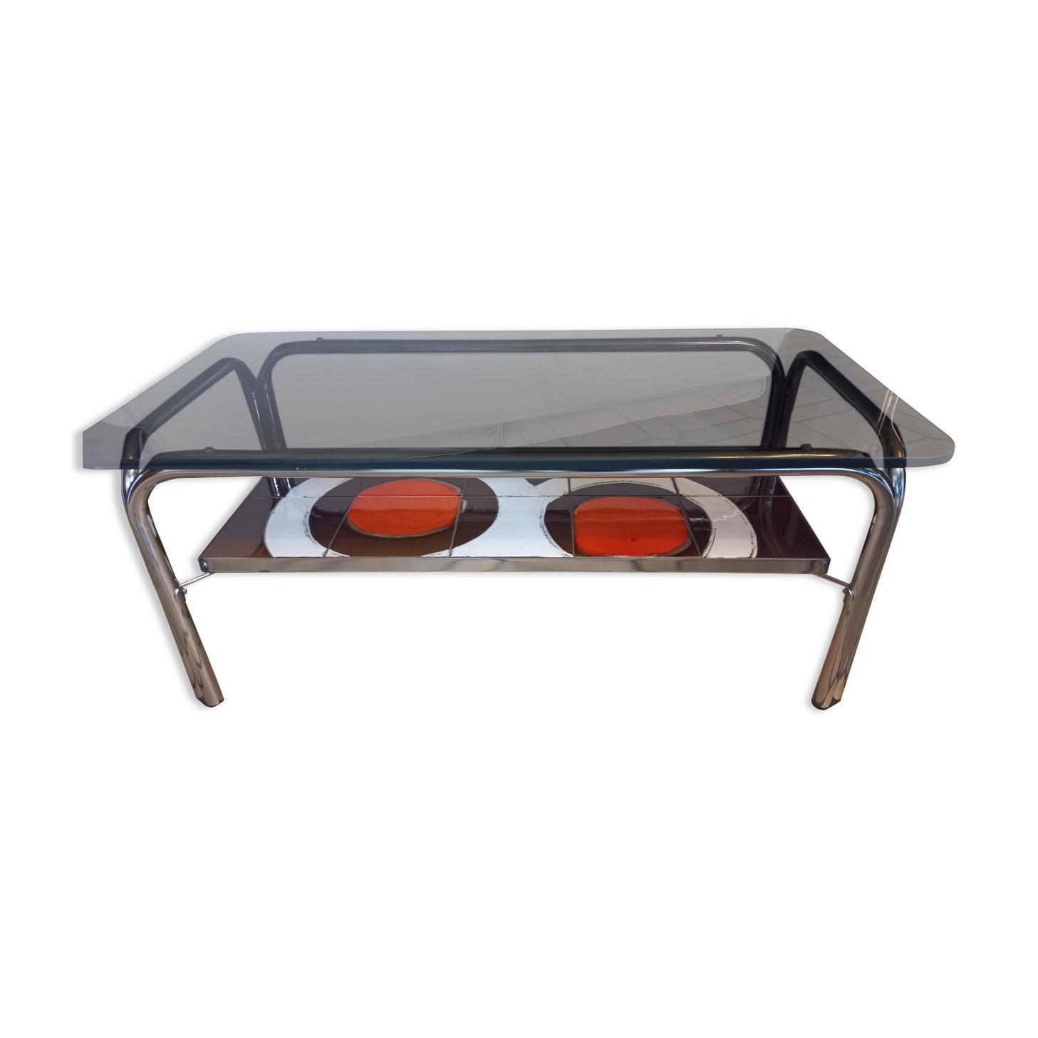Vintage coffee table in ceramic and smoked glass