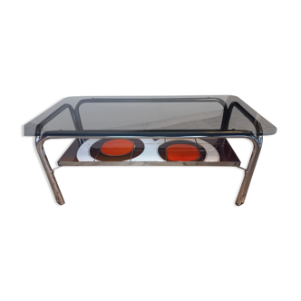 Vintage coffee table in ceramic and smoked glass