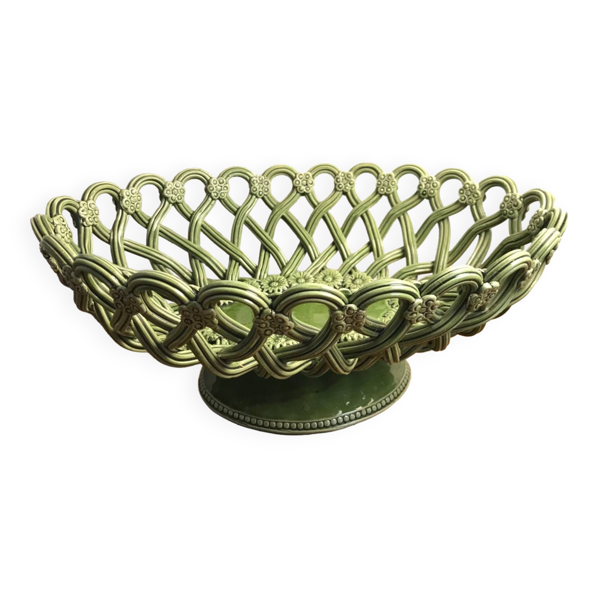 Homemade ceramic woven basket Pichon Uzès 1960 vintage