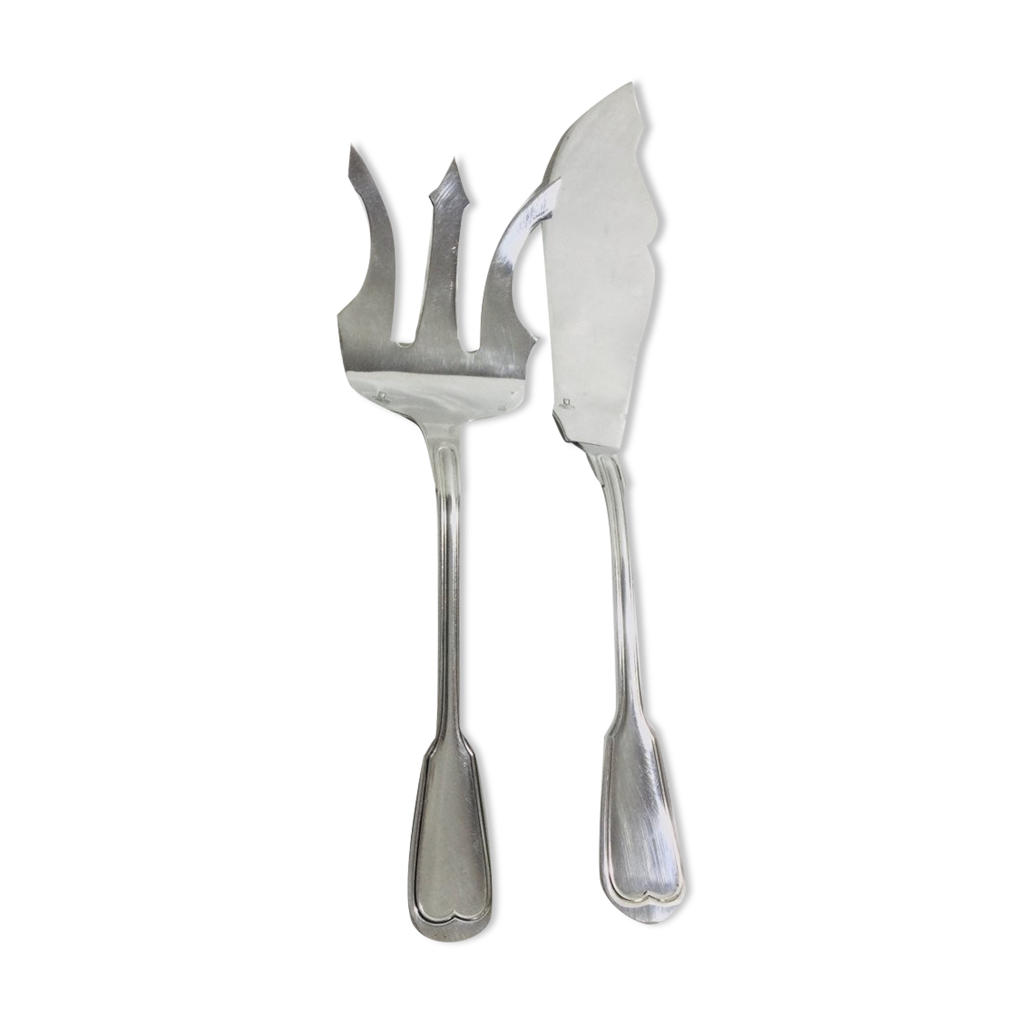 Ensemble De Couverts à Poisson Anciens RM - Métal Argenté - Dauphins
