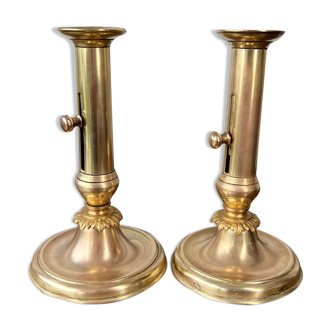 Duo of brass candle holders